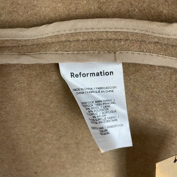 REFORMATION Greenwich Coat Camel L Wool Blend Tan Belted Coat - Picture 9 of 9